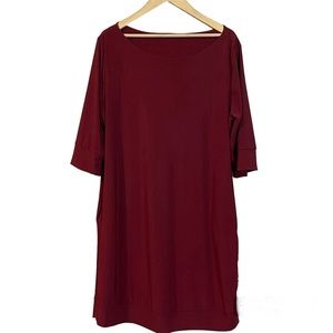 Audrey Whitmore Sutton Burgundy shift dress, elbow sleeves. Pockets. Women’s 2X